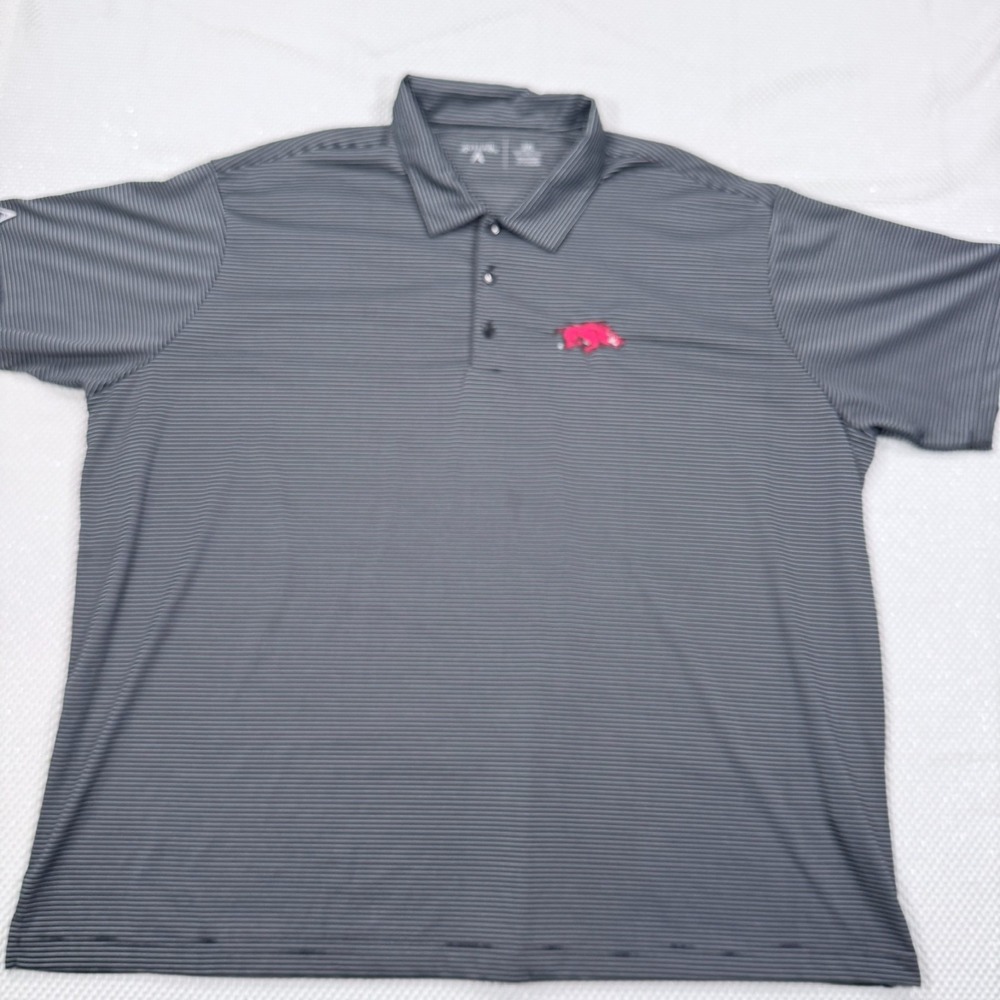 Antigua Arkansas Razorbacks Polo Shirt Mens 3XL Black Gray Striped Golf Travel